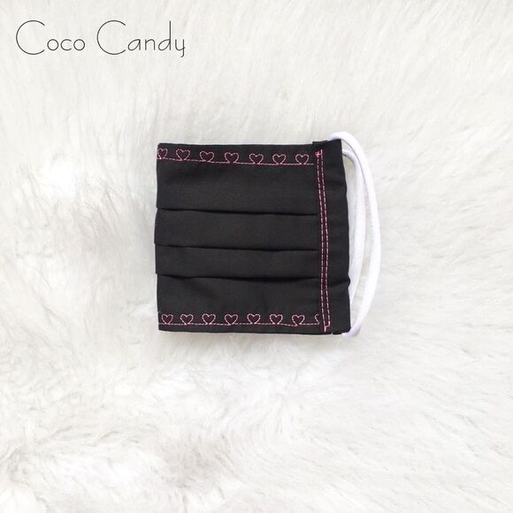 🆕Embroidered Pink Heart Black Fabric Reusable Face Mask - Picture 4 of 6